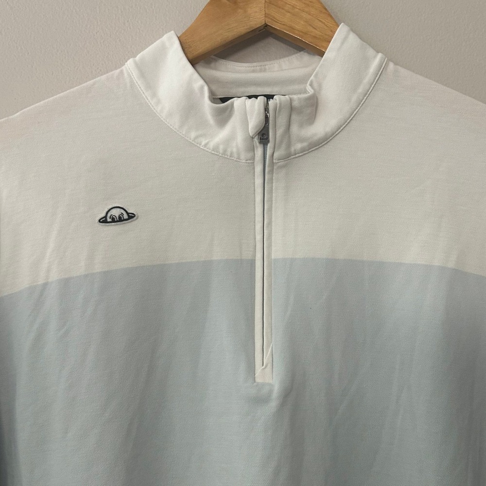 Radmor Colton Pullover Mens XL 1/4 Zip White Blue Color Block Pima Cotton Golf